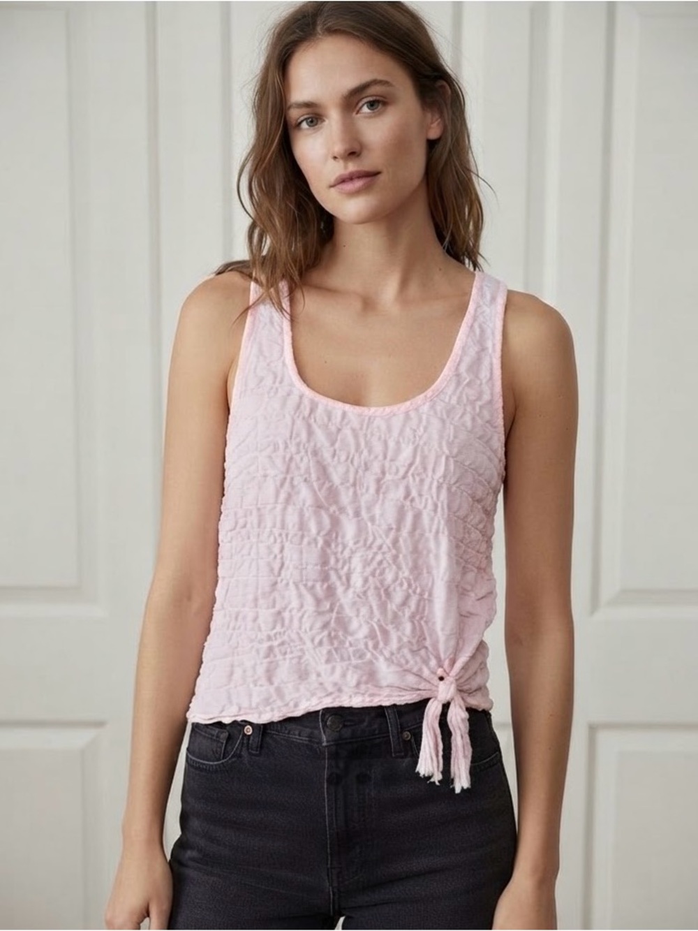 Cloth & Stone Anthropologie Pink Crinkle Side Tie Tank Top Small